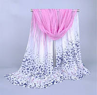 Леопардовый шарф бело-розовый, размер шарфа 150*48см, шифон