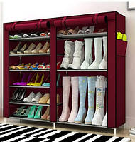 Шкаф для обуви Shoe Cabinet тканевый 6 полок, две секции, коричневый BR00047