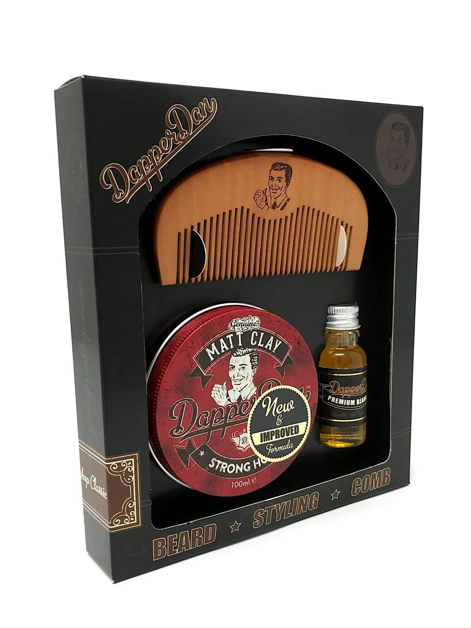 Подарунковий набір Dapper Dan Hairy Man Combo - гребінь, масло д/бороди 15мл, матова глина 100гр