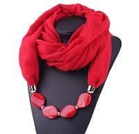 Женский красный шарф с ожерельем 150 на 60 см красный