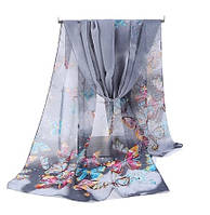Шифоновый шарф с бабочками серый размер шарфа приблизительно 145*48см, 100% вискоза