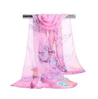 Женский шифоновый шарф розовый с птицами - размер шарфа приблизительно 145*48см, 100% вискоза