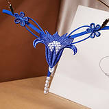 Еротичні труси з перлами сині "Квітка" - розмір універсальний, (на резинці), фото 2