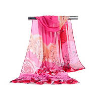 Женский шифоновый шарф с цветами, розовый - размер шарфа приблизительно 145*48см, 100% вискоза