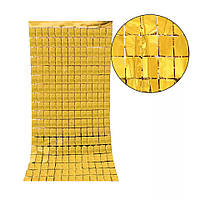 Дождик для фотозоны на стену кубиками 2 м на 1 м золотистый