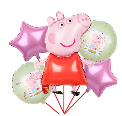 Фольговані кульки Пеппа святкові 5 штук різнобарвний, фото 1