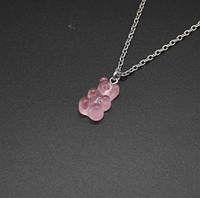 Детский кулон желейный мишка, светло-розовый -длина 48см, смола, цинковый сплав