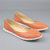 Балетки повседневные оранжевые кожа с перфорацией летняя женская обувь больших размеров Gracia Peach Perf BS