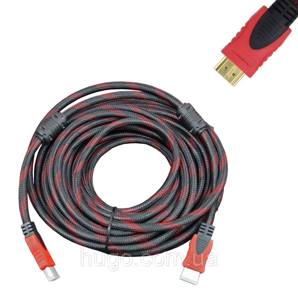 Кабель HDMI на HDMI 5м, з фільтром у тканинній оболонці / Шнур посилений в обмотці / Високошвидкісний кабель