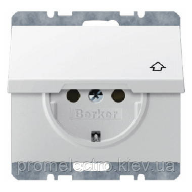Розетка з з/з, з кришкою, з захистом контактів, 16 А/250В Berker K.1 Полярна білизна, фото 1