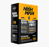 Камуфляж для залисин (пудра 20г + фіксатор 100мл) Nishman Hair Building Keratin Fiber Чорний