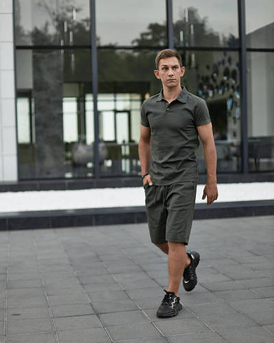 Купить Летний спортивный костюм мужской Комплект льняной хаки 'Flax ...