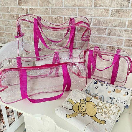 Набір прозорих сумок у пологовий будинок 3 шт для мами та новонародженого S M L, фото 1