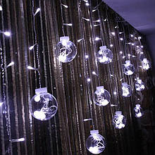 Гірлянда RD-070 Штора Кулька в кульці, Провід-Білий, Колір ламп-Білий