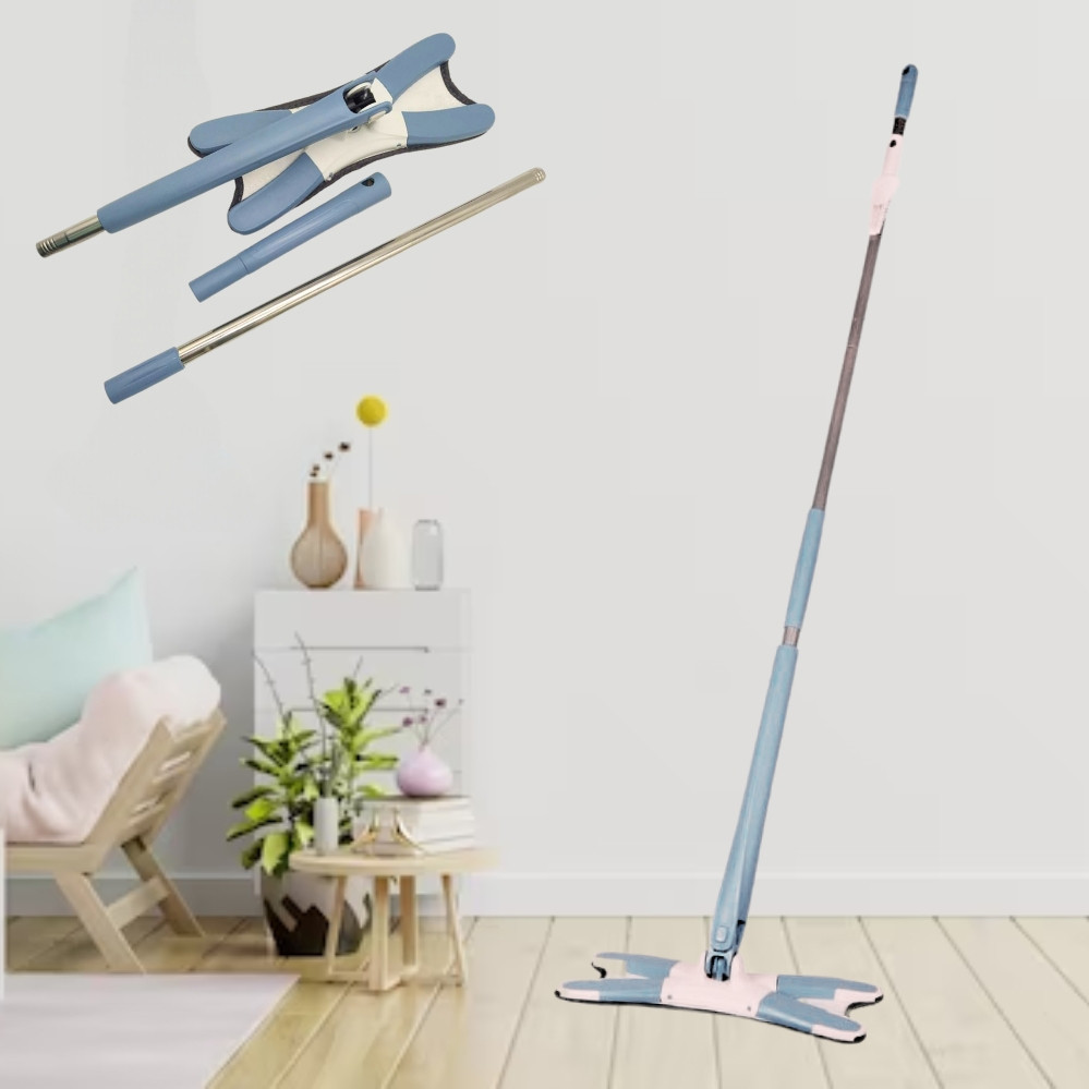 Швабра Spin Mop 360 з автоматичним вертикальним віджиманням телескопічна плоска з мікрофіброю Лазурно синя, фото 1