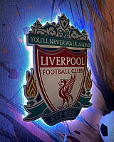 Об'ємна емблема з LED підсвіткою ФК "Ліверпуль", FC Liverpool, 40х30 см, футбольний, спортивний декор.