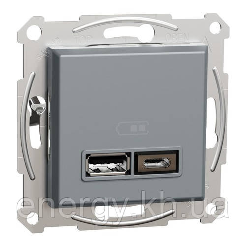 Розетка USB тип A+C 2,4 A Asfora Сталь EPH2700362, фото 1