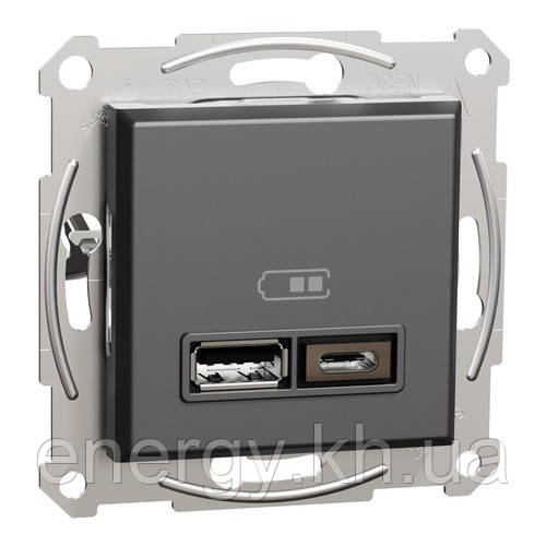 Розетка USB тип A+C 2,4 A Asfora Антрацит EPH2700371, фото 1