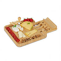 Бамбуковая доска для сыра с набором столовых приборов из 4 частей