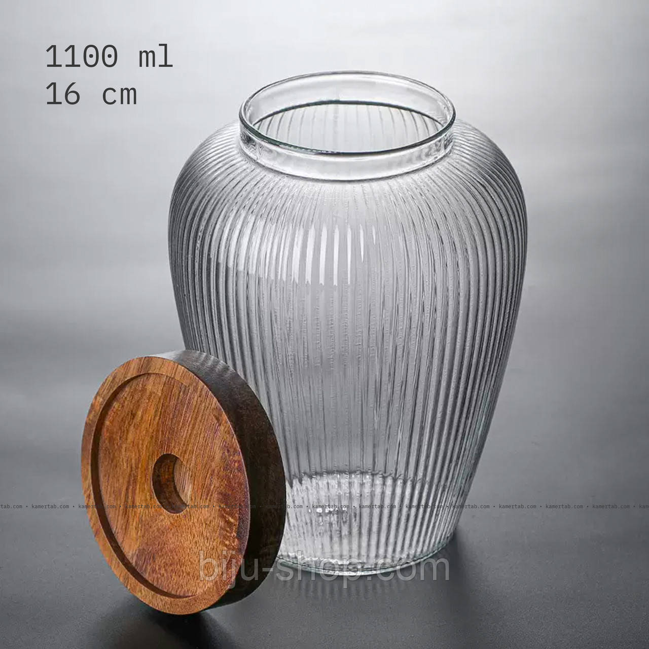 Баночка для зберігання скло, банка для чаю з дерев'яною кришкою, 1100 мл Sherose69, фото 1