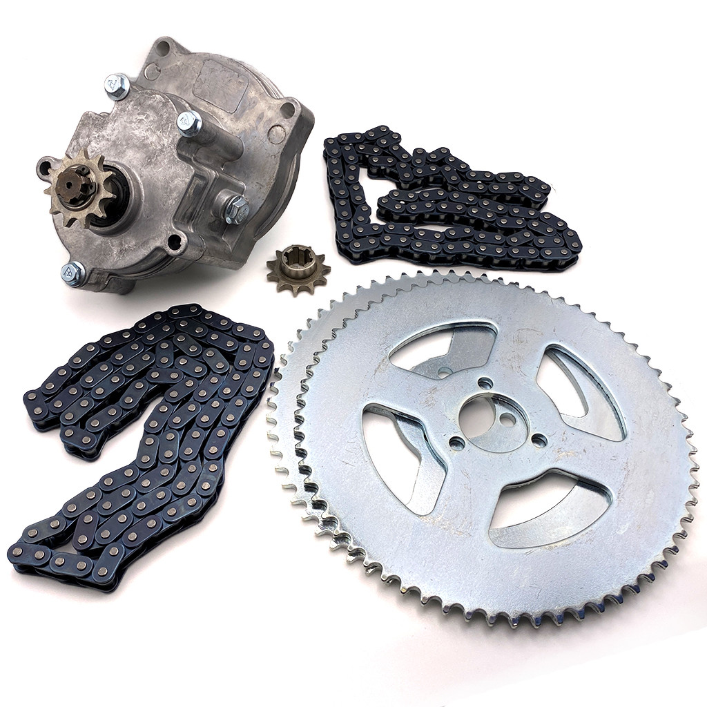 Комплект для переробки з редуктором 5:1 T8F (передня зірка 11Т + задня зірка 64Т 2 шт + ланцюг 2 шт.), фото 1