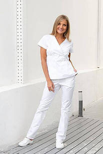Хірургічний жіночий медичний білий костюм із брюками, блуза через голову 42,44,46,48,50,52 р-р 52