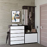 Передпокій для дому Еверест Мікс з комодом на 5 ящиків Мікс-1 (ролики) венге + білий (EVR-2540), фото 2