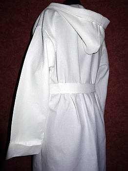 Халат з капюшоном (чоловічий/жіночий/унісекс), р. 60++. Білий. Вафельний полотно пл. 220 г/м2, бавовна 100%.