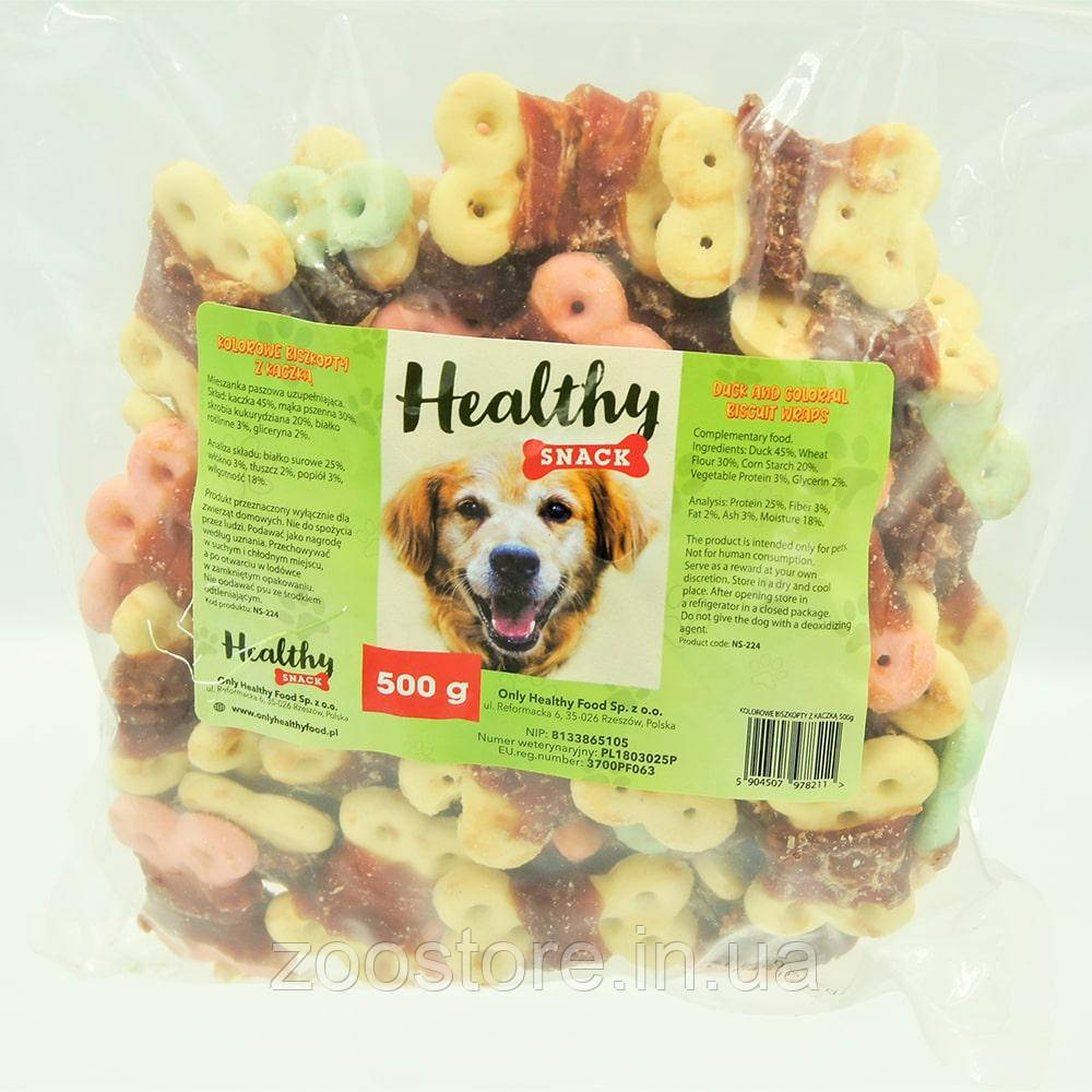 Ласощі для собак Печиво кольорове з м'ясом качки 500г HEALTHY SNACK, фото 1