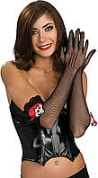 Перчатки сетка с черепом, Rubies - Day of the dead fishnet gloves, O/S