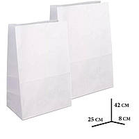Бумажные пакеты белые размер 25х8х40 1000 шт/ящ.