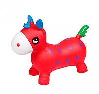 Детский прыгун-лошадка с рожками надувная игрушка для прыжков Red