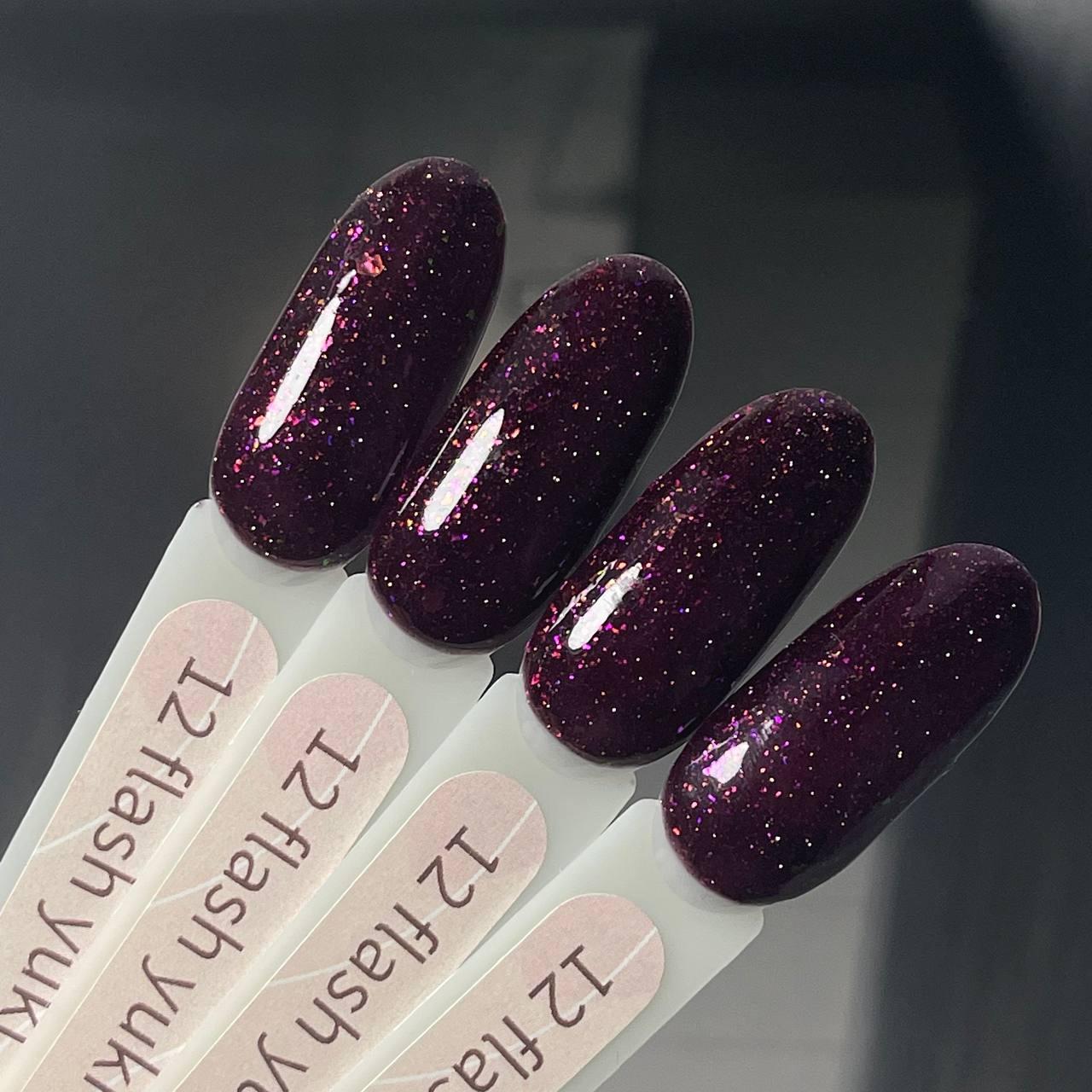 Гель-лак GeliX Flash Yuki 12, світловідбиваючий з пластівцями ЮКІ, сливовий, фото 1