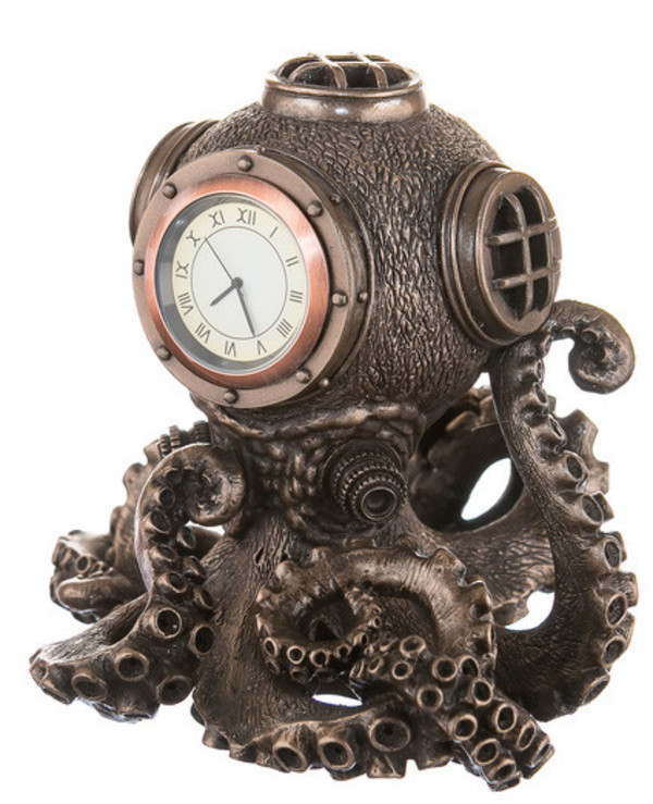 Годинник настільний у стилі стимпанк "Восьминіг" з полістоуну покритого бронзою від італійського бренду Veronese, фото 1