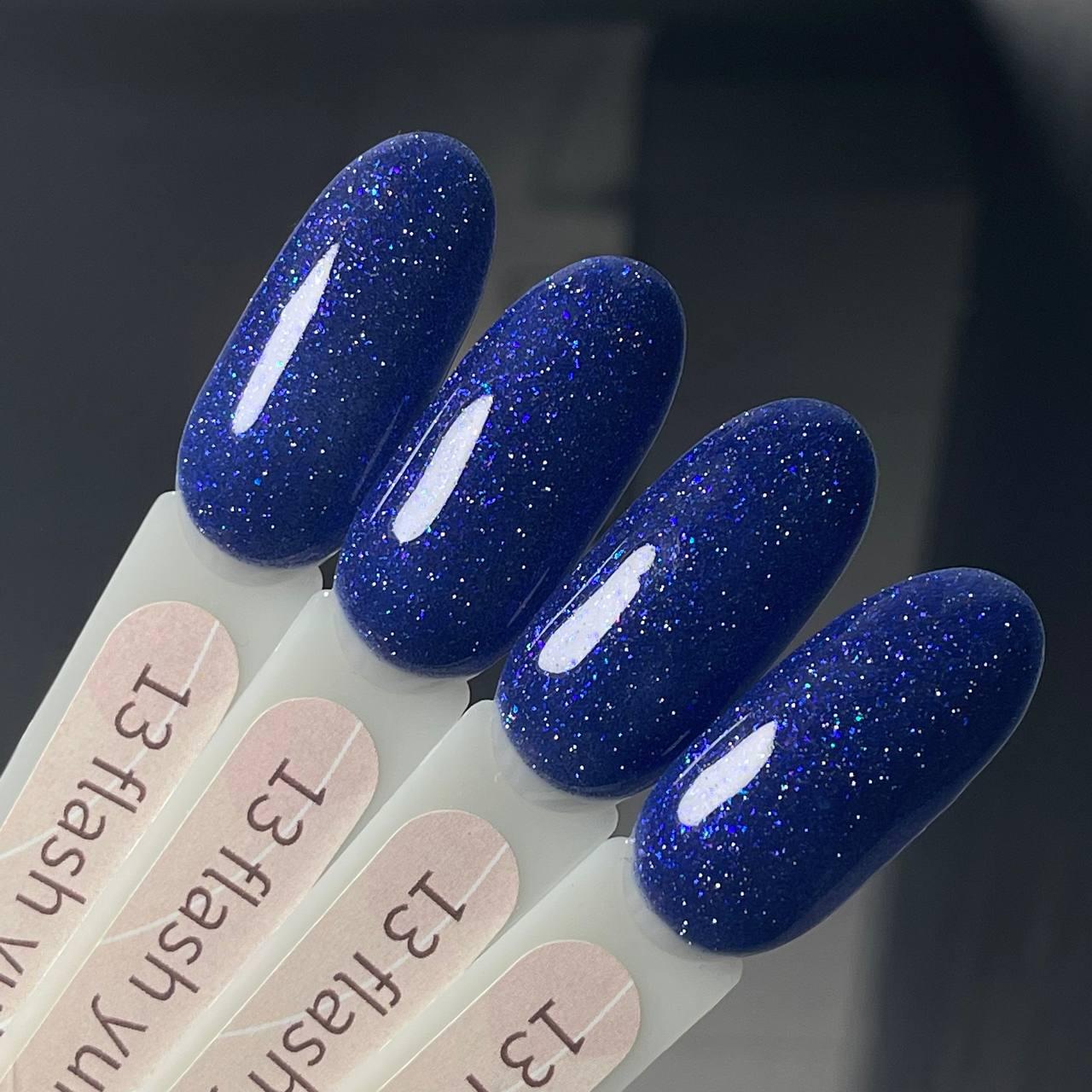 Гель-лак GeliX Flash Yuki №13, світловідбиваючий з пластівцями ЮКИ, синій