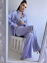 Ефектний жіночий шовковий костюм трійка Круїз - сорочка оверсайз, майка та брюки труби Df5411, фото 3