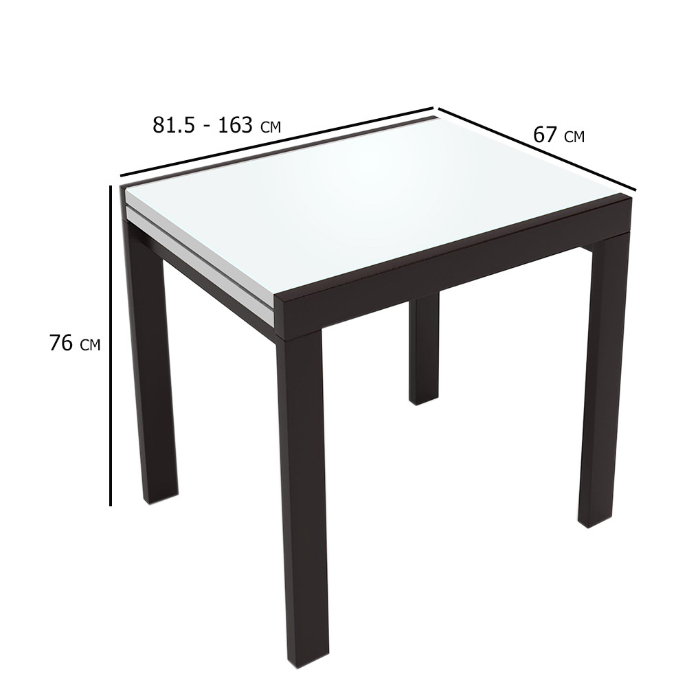 Білий скляний стіл на кухню Слайдер 81.5-163Х67 см з дерев'яними ніжками чорного кольору, фото 1