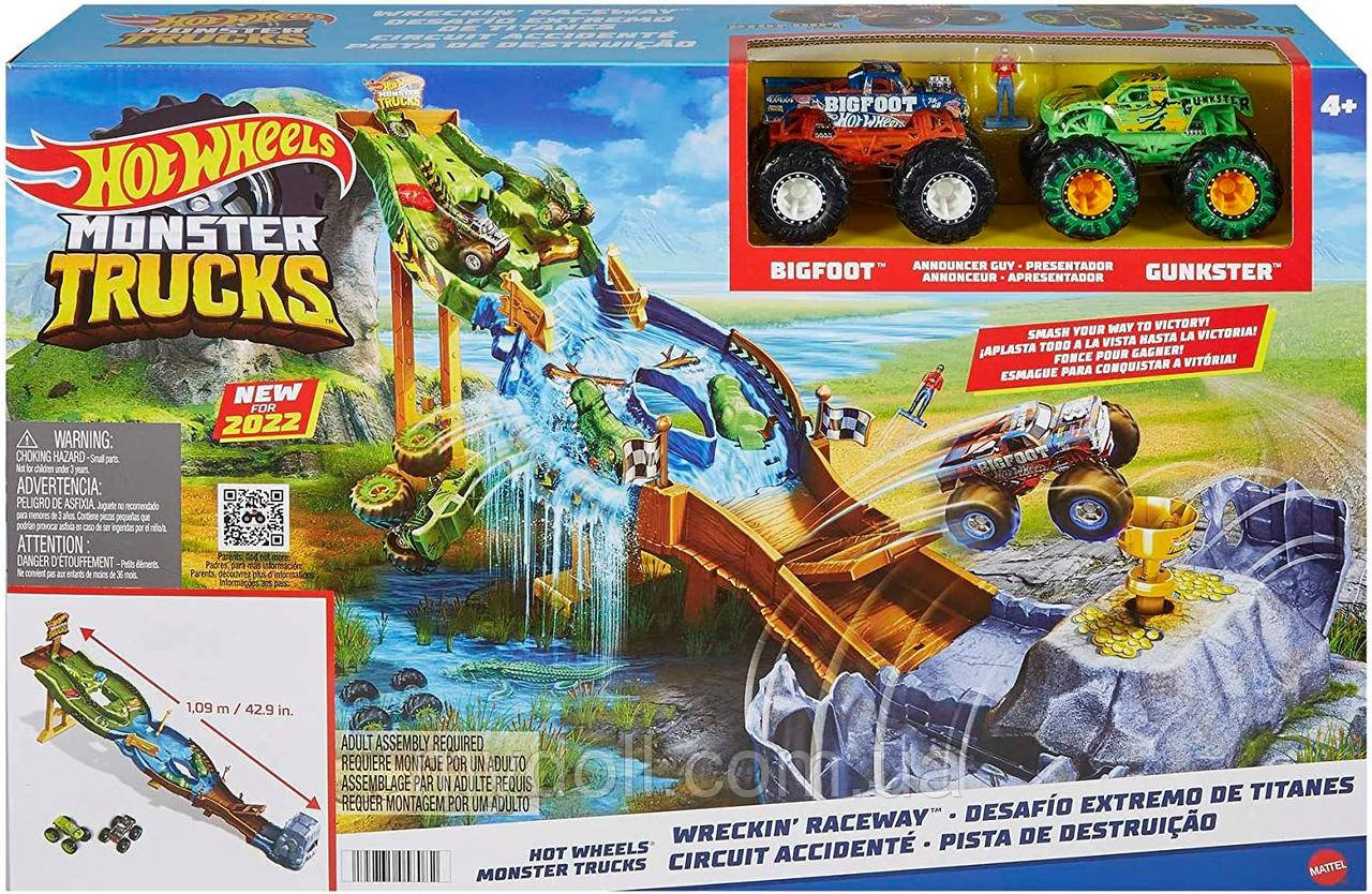 Трек Хот Вілс Божевільна гонка Ігровий Набір Hot Wheels Monster Trucks Wreckin' Raceway HGV12 Mattel Оригінал