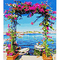 Картина за номерами Strateg ПРЕМІУМ Арка з квітами на фоні моря з лаком розміром 30х40 см (SS6617) PL-00037871