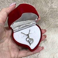 Колье "Серебряное сердце с дорожкой цирконов" из ювелирного сплава - солидный подарок девушке в коробочке