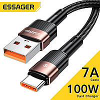 Кабель зарядный Essager USB to USB Type-C 100W 7A Q.C. 3.0-4.0 быстрая зарядка 1 м Black(40-03)