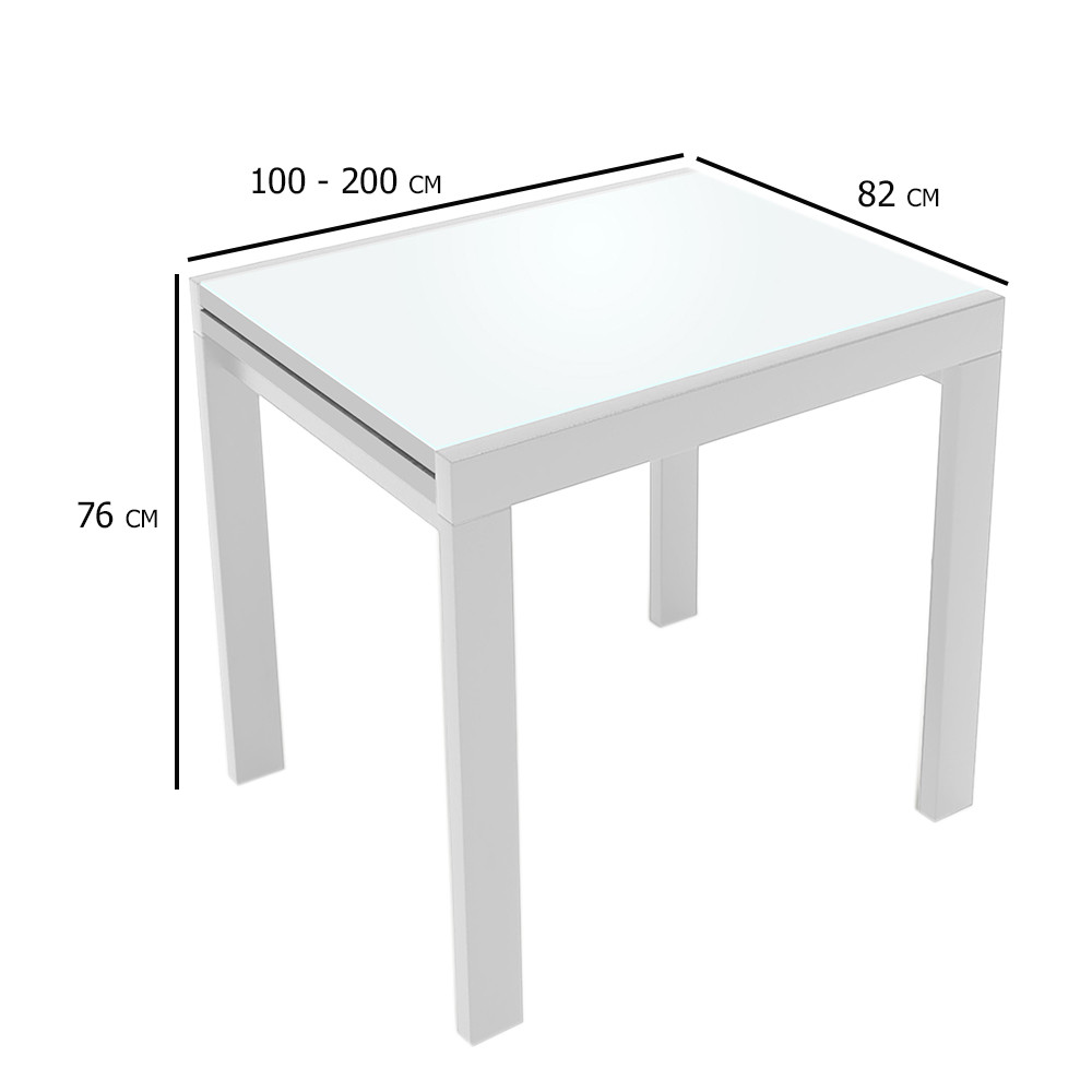 Білий розкладний скляний стіл Слайдер 100-200х82 см на дерев'яних ніжках для невеликої кухні, фото 1