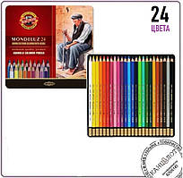 Олівці кольорові акварельні художні, 24 кольори, подарункова металева упаковка (3724)
