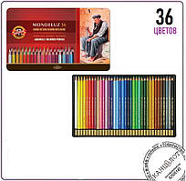 Олівці кольорові акварельні художні, 36 кольорів, металева упаковка (3725)