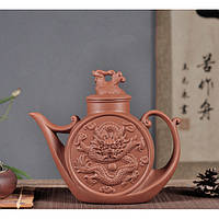 Чайник для заварки чая 1000 мл красный Печать дракона, заварочный чайник глиняный