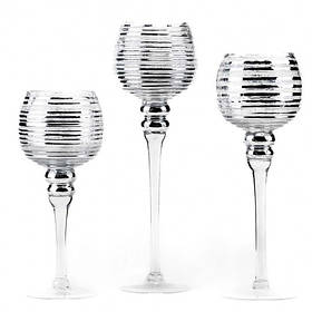 Скляні свічники келихи набір з 3-х штук срібло