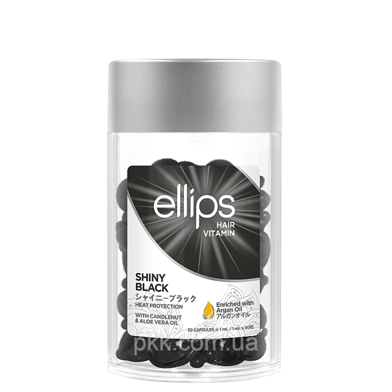 Вітаміни для волосся Ellips Hair Vitamin Shiny Black з горіховою олією та олією алое вера 50 шт*1 мл, фото 1