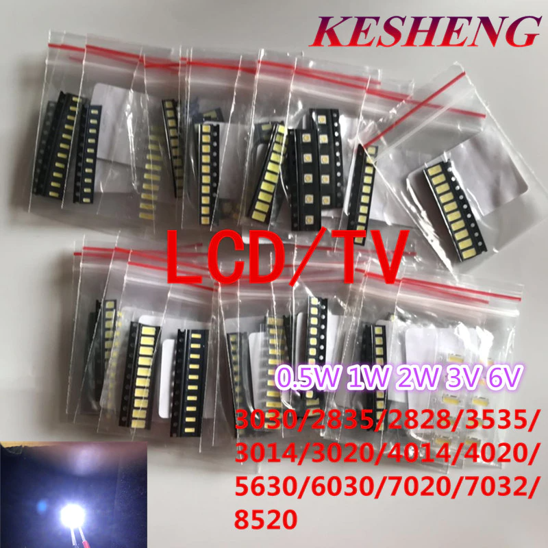 1W/0.5W SMD LED Kit 3V/6V 3030 2835 3535 4020 5630 6030 7020 7030 7032 Cold white, фото 1