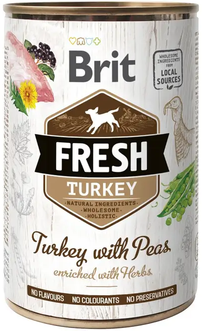 Консервований корм для собак з індичкою Brit Fresh Turkey with Peas 400 г, фото 1