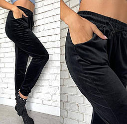 Штани жіночі велюрові з прорізними кишенями Україна. Розміри норма S, M, L, XL